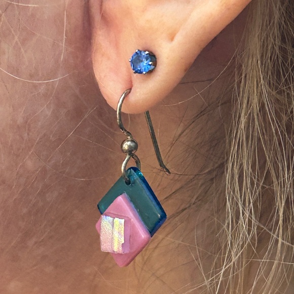 Pink and Blue Geometric Earrings - Picture 3 of 4